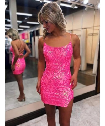 Glitter Sequin Homecoming Dresses Short for Teens Spaghetti Straps Tight Bodycon Cocktail Gown Purple $23.10 Dresses