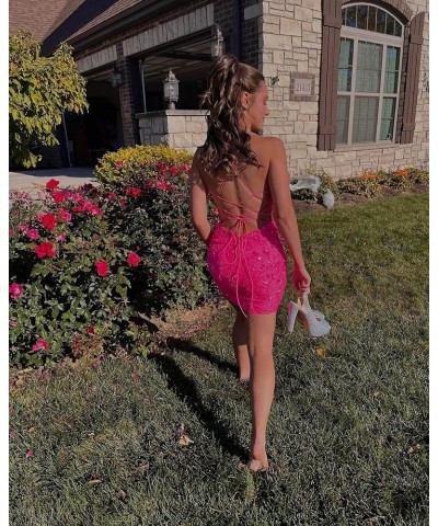 Glitter Sequin Homecoming Dresses Short for Teens Spaghetti Straps Tight Bodycon Cocktail Gown Purple $23.10 Dresses