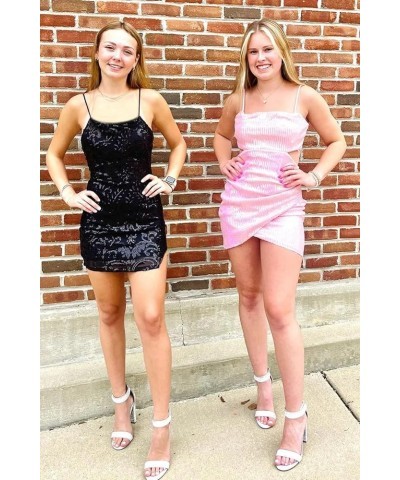 Glitter Sequin Homecoming Dresses Short for Teens Spaghetti Straps Tight Bodycon Cocktail Gown Purple $23.10 Dresses