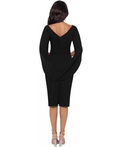 Women's Short Ruched Crepe Drape Back Sleeve Black $55.98 Dresses