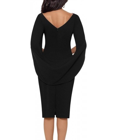 Women's Short Ruched Crepe Drape Back Sleeve Black $55.98 Dresses