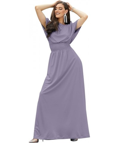 Womens Split Sleeves Smocked Elegant Cocktail Long Maxi Dress Lilac Light Purple $19.79 Dresses