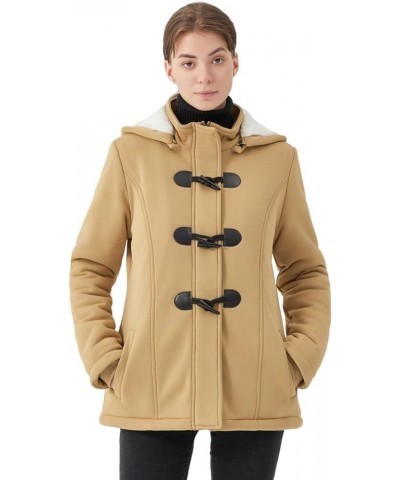 Womens Fashion Horn Button Fleece Thicken Coat with Hood Winter Warm Jacket B-thicken-khaki $18.48 Jackets