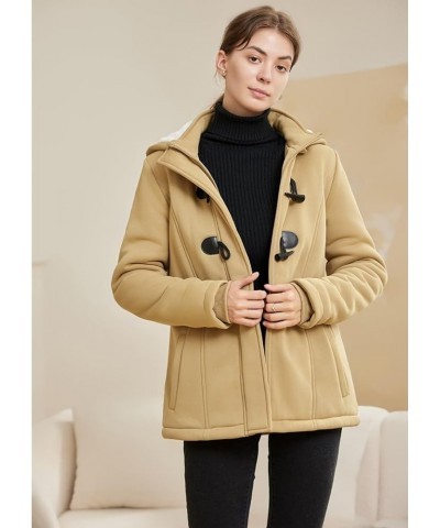 Womens Fashion Horn Button Fleece Thicken Coat with Hood Winter Warm Jacket B-thicken-khaki $18.48 Jackets