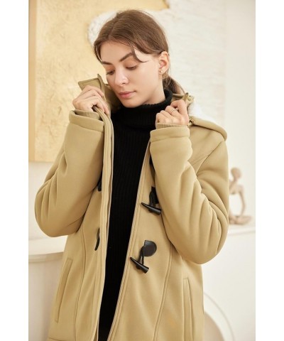 Womens Fashion Horn Button Fleece Thicken Coat with Hood Winter Warm Jacket B-thicken-khaki $18.48 Jackets