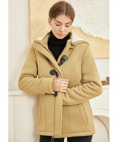 Womens Fashion Horn Button Fleece Thicken Coat with Hood Winter Warm Jacket B-thicken-khaki $18.48 Jackets