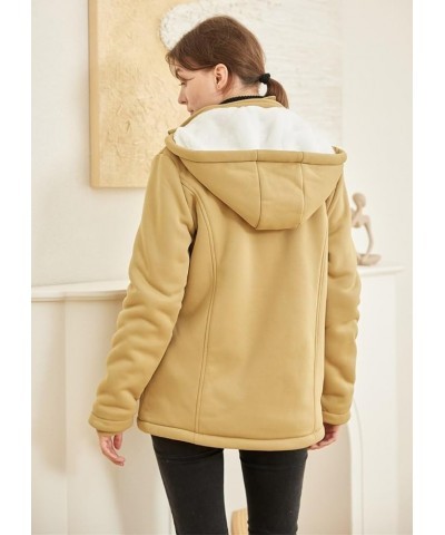 Womens Fashion Horn Button Fleece Thicken Coat with Hood Winter Warm Jacket B-thicken-khaki $18.48 Jackets