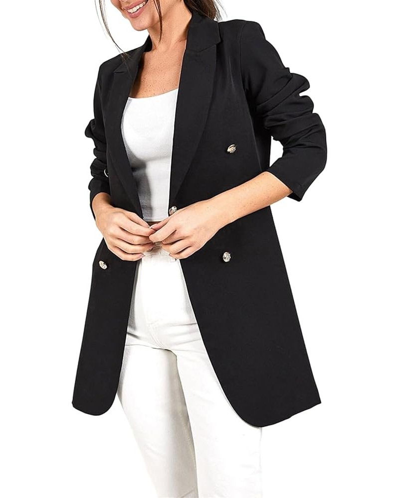 Women 3/4 Sleeve Business Casual Blazer Double Breasted Lined Fashion Work Office Light Stretch Slim Fit Suit Jacket Black $1...