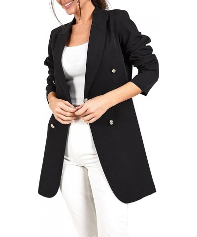 Women 3/4 Sleeve Business Casual Blazer Double Breasted Lined Fashion Work Office Light Stretch Slim Fit Suit Jacket Black $1...