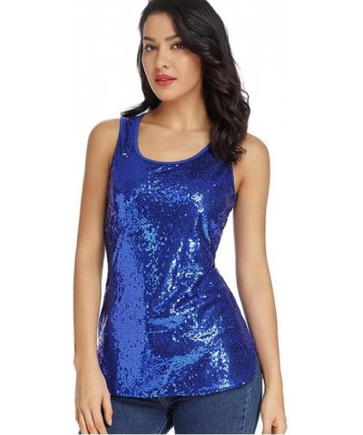 Gift for Women Sequin Tank Top Sleeveless Sparkle Shimmer Vest Tops Glitter Camisole Blue $12.50 Tanks