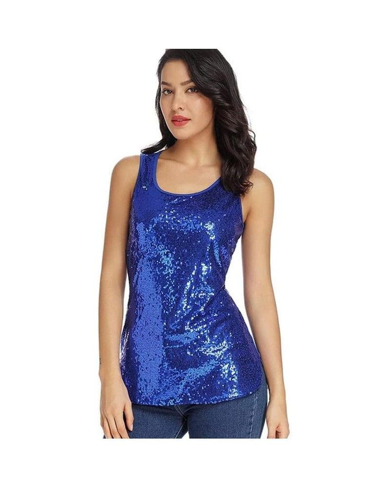 Gift for Women Sequin Tank Top Sleeveless Sparkle Shimmer Vest Tops Glitter Camisole Blue $12.50 Tanks