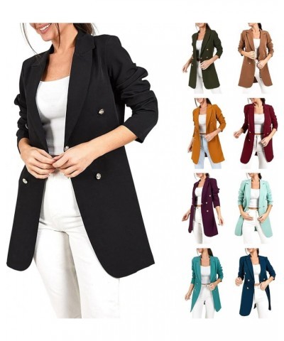 Women 3/4 Sleeve Business Casual Blazer Double Breasted Lined Fashion Work Office Light Stretch Slim Fit Suit Jacket Black $1...