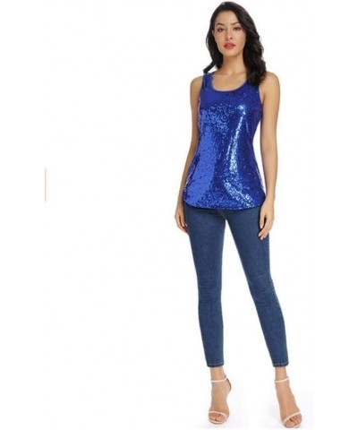 Gift for Women Sequin Tank Top Sleeveless Sparkle Shimmer Vest Tops Glitter Camisole Blue $12.50 Tanks