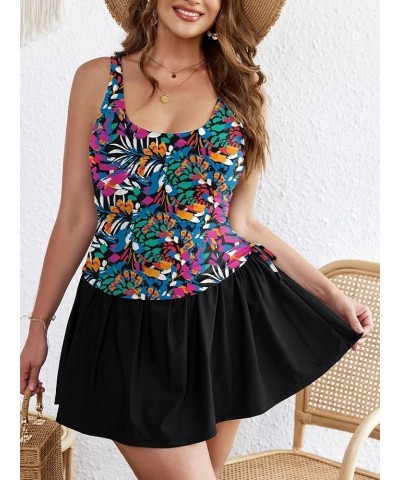 Women's Plus Size One Piece Swimdress Skirted Swimsuit S-3XL Tie Dye $28.19 Swimsuits