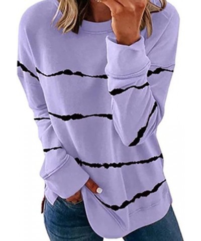 Sweatshirts for Women Loose Fit Casual Workout Pullover Tops Stripe Printed Lightweight Trendy 2023 Fall Clohtes Purple 3 $11...