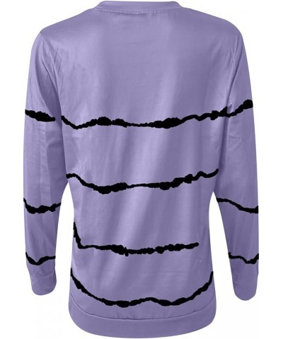 Sweatshirts for Women Loose Fit Casual Workout Pullover Tops Stripe Printed Lightweight Trendy 2023 Fall Clohtes Purple 3 $11...