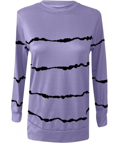 Sweatshirts for Women Loose Fit Casual Workout Pullover Tops Stripe Printed Lightweight Trendy 2023 Fall Clohtes Purple 3 $11...