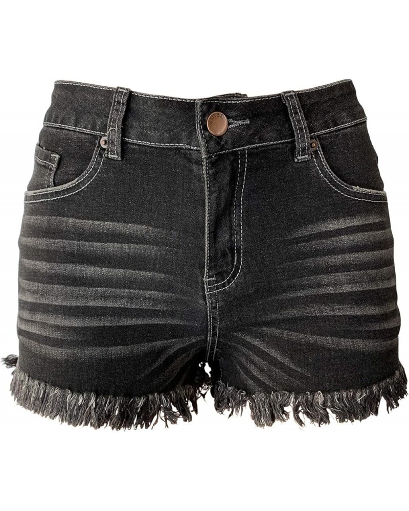 Womens Ripped Denim Shorts Mid Rise Body Enhancing Curvy Cutoff Distressed Jeans Black Washed $17.84 Shorts