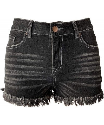 Womens Ripped Denim Shorts Mid Rise Body Enhancing Curvy Cutoff Distressed Jeans Black Washed $17.84 Shorts