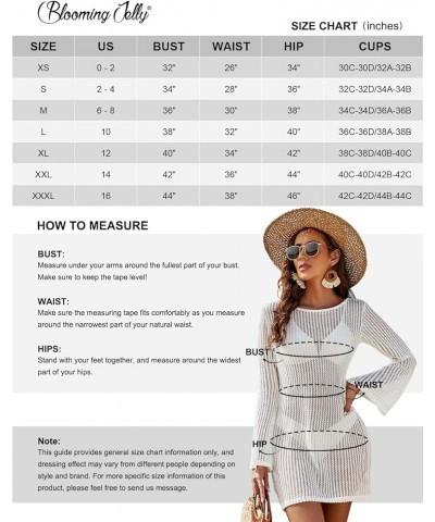 Women's Swimsuit Coverup Crochet Bikini Cover Ups Hollow Out Net Longsleeve Swimwear for Beach White $13.20 Swimsuits