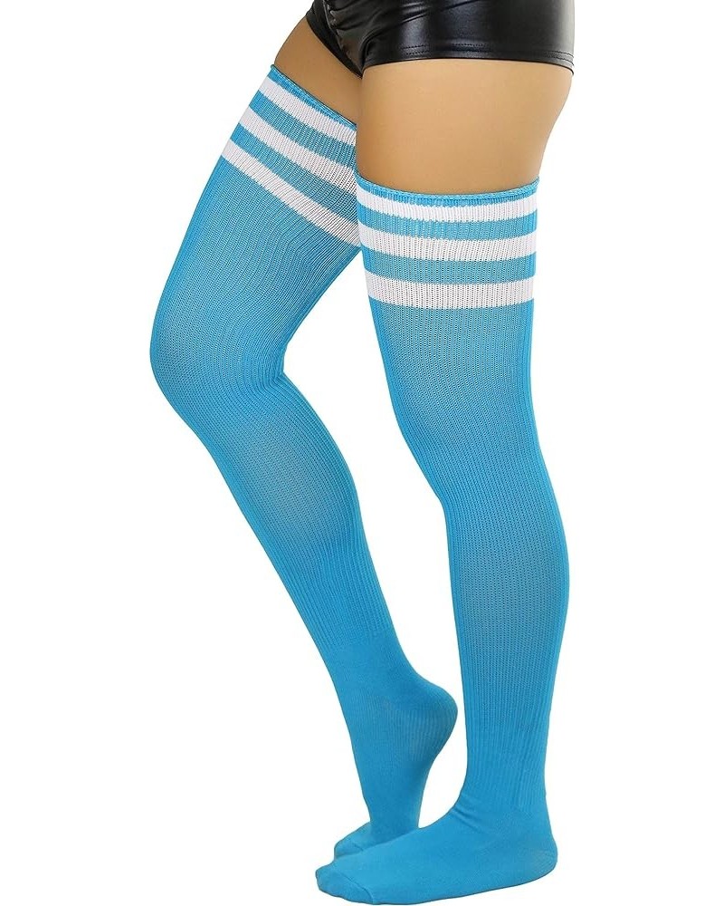 Women's Vintage Athletic Acrylic Thigh High w/Triple Striped Top Turquoise/White $10.89 Socks