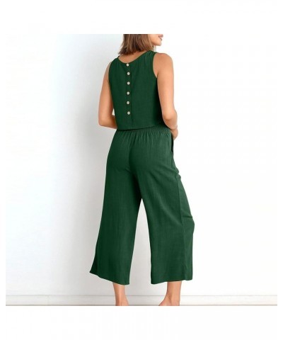 2 Piece Outfits for Women Summer Linen Tank Crop Tops Wide Leg Pants Sets Dressy Vacation Outfits with Pockets A-green $7.79 ...