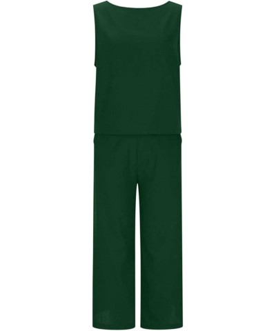 2 Piece Outfits for Women Summer Linen Tank Crop Tops Wide Leg Pants Sets Dressy Vacation Outfits with Pockets A-green $7.79 ...