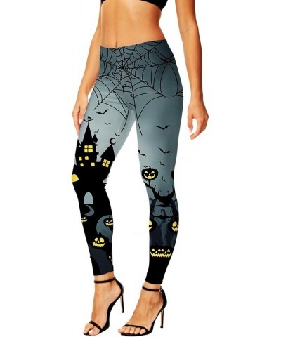 Women's Christmas Leggings Stretchy Graphic Printed Legging Tights Castle Dark $10.25 Leggings