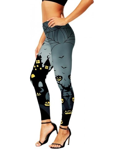 Women's Christmas Leggings Stretchy Graphic Printed Legging Tights Castle Dark $10.25 Leggings