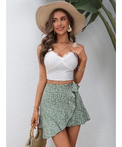 Women's Boho Floral Print Tie Side Wrap Skirt Ruffle Hem Mini Skort Skirts with Shorts Green $15.95 Skorts