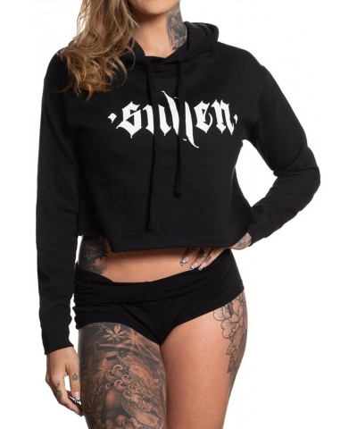 Sullen Women's Angel Crop Relaxed Fit Pull Over Hooded Fleece Tattoo Lifestyle Long Sleeve Sweatshirt Black $27.47 Hoodies & ...