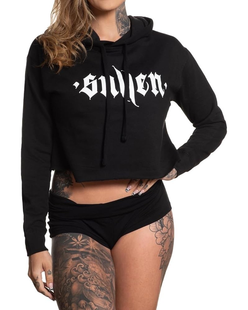 Sullen Women's Angel Crop Relaxed Fit Pull Over Hooded Fleece Tattoo Lifestyle Long Sleeve Sweatshirt Black $27.47 Hoodies & ...