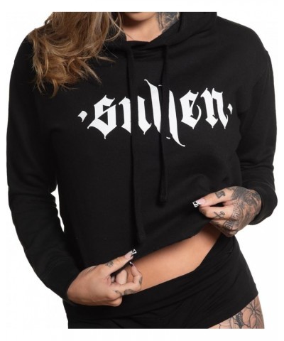 Sullen Women's Angel Crop Relaxed Fit Pull Over Hooded Fleece Tattoo Lifestyle Long Sleeve Sweatshirt Black $27.47 Hoodies & ...