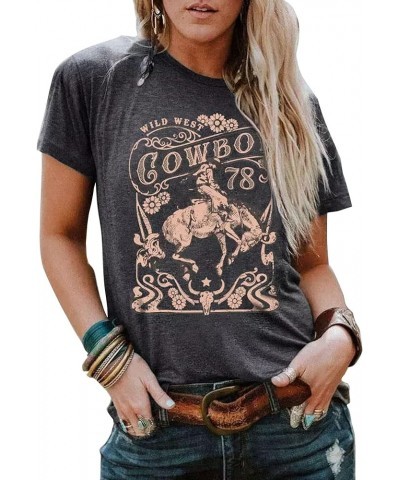 Wild West Cowboy Steer T-Shirt for Women Vintage Skull Floral Graphic Cowboy Rodeo Shirt Tops Western Retro Shirt Gray $11.99...