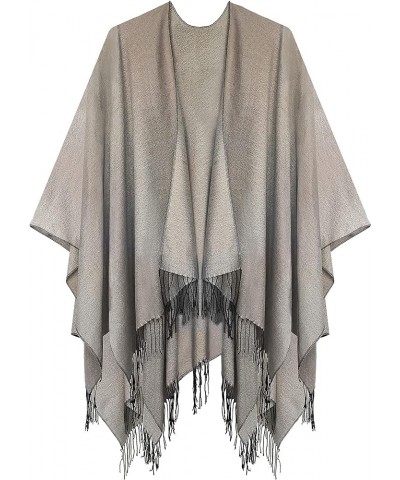 Women's Printed Tassel Open Front Poncho Cape Cardigan Wrap Shawl Series 16-light Grey $19.90 Sweaters