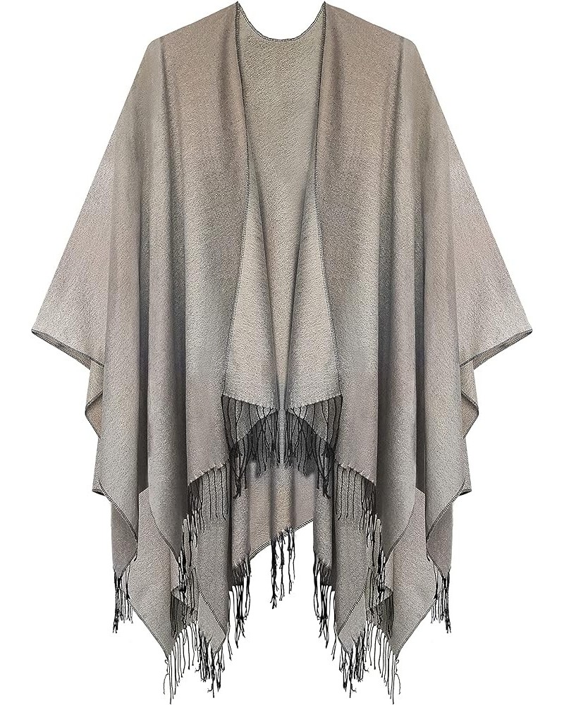 Women's Printed Tassel Open Front Poncho Cape Cardigan Wrap Shawl Series 16-light Grey $19.90 Sweaters