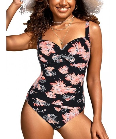 Women's One Piece Swimsuits Front Twist Bathing Suits Tummy Control Swimwear Retro Inspired Monokini Chrysanthemum $7.50 Swim...