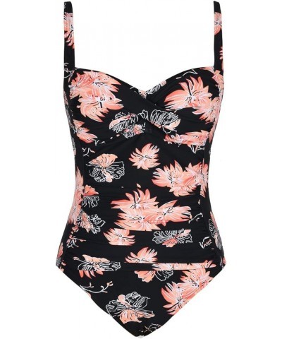 Women's One Piece Swimsuits Front Twist Bathing Suits Tummy Control Swimwear Retro Inspired Monokini Chrysanthemum $7.50 Swim...