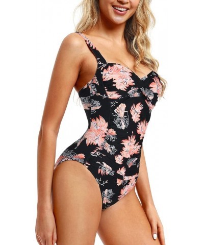 Women's One Piece Swimsuits Front Twist Bathing Suits Tummy Control Swimwear Retro Inspired Monokini Chrysanthemum $7.50 Swim...