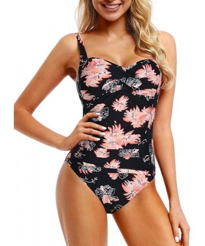 Women's One Piece Swimsuits Front Twist Bathing Suits Tummy Control Swimwear Retro Inspired Monokini Chrysanthemum $7.50 Swim...