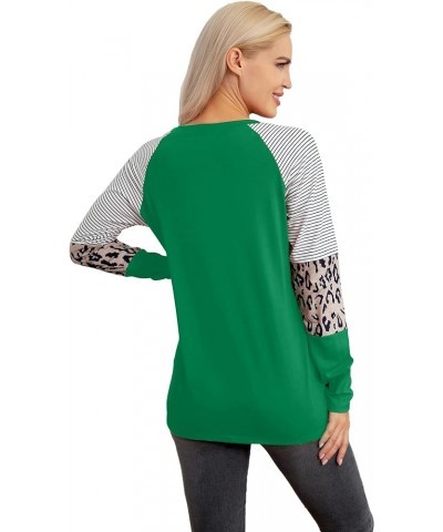 Women's St. Patrick's Day T Shirt Green Clover Long Sleeve Shirt Leopard Shamrock T-Shirt Lucky Graphic Tee Tops Green11-stri...