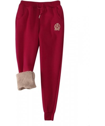 Women's Warm Sherp-Lined Sweatpants Winter Running Active Thermal Fleece Jogger Pants Red $19.40 Activewear