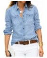 Denim Shirt Women Chambray Jean Western Shirts Long Sleeve Button Down Tops A Helium Blue $18.27 Blouses