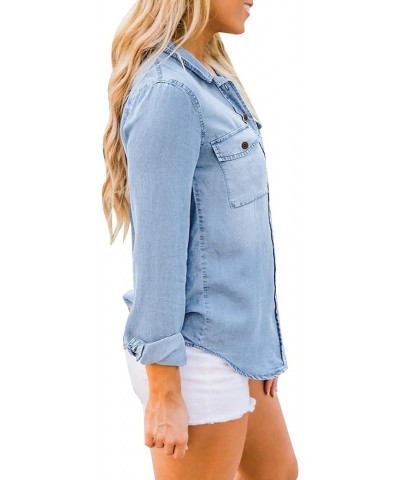 Denim Shirt Women Chambray Jean Western Shirts Long Sleeve Button Down Tops A Helium Blue $18.27 Blouses