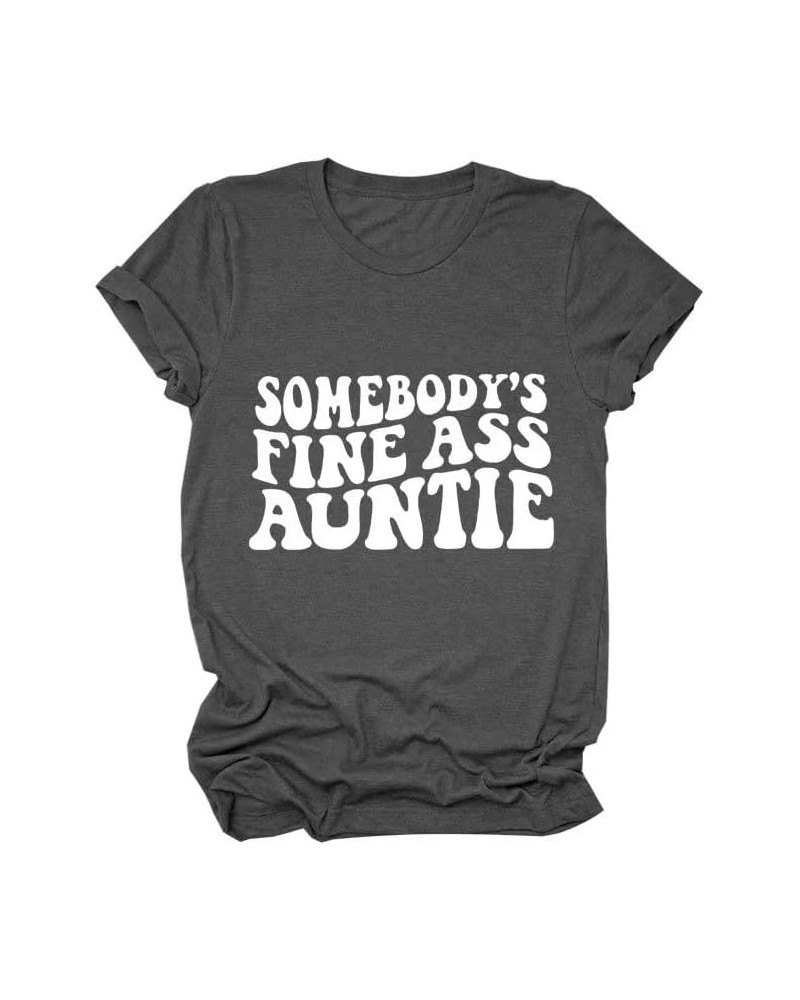 Funny Aunt Gift Shirt Women Casual T-Shirt Funny Graphic Tee Tops Gray $8.99 T-Shirts