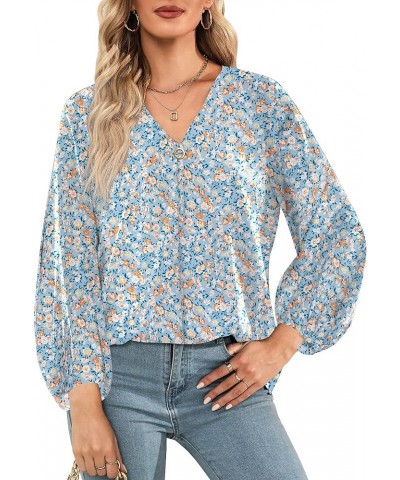 Women V Neck Floral Print Loose Shirt Lightweight Long Sleeve Blouse Tops F-02 $9.35 Blouses