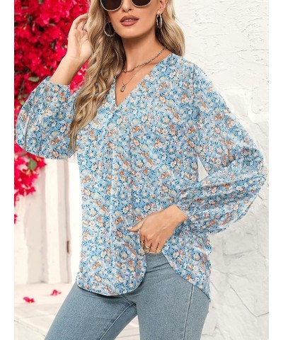 Women V Neck Floral Print Loose Shirt Lightweight Long Sleeve Blouse Tops F-02 $9.35 Blouses