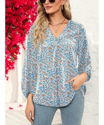 Women V Neck Floral Print Loose Shirt Lightweight Long Sleeve Blouse Tops F-02 $9.35 Blouses