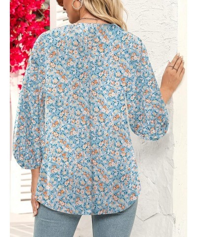 Women V Neck Floral Print Loose Shirt Lightweight Long Sleeve Blouse Tops F-02 $9.35 Blouses