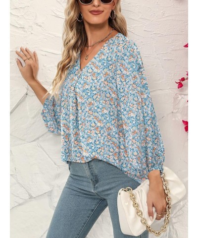 Women V Neck Floral Print Loose Shirt Lightweight Long Sleeve Blouse Tops F-02 $9.35 Blouses